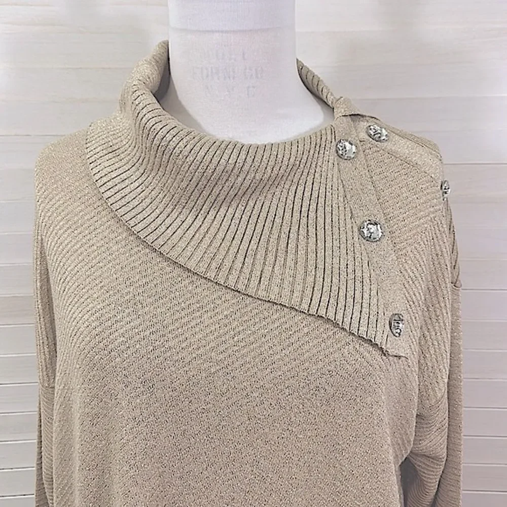 Chico’s Sweater Tunic Size 3 (16) XL Beige Sparkling Jeweled  NWOT
